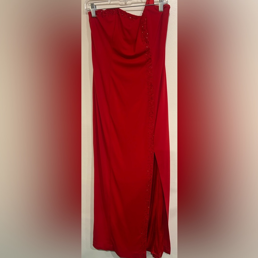 VTG Niki Livas Beaded Leg Slit Formal Wedding Long Gown Size 10 Strapless